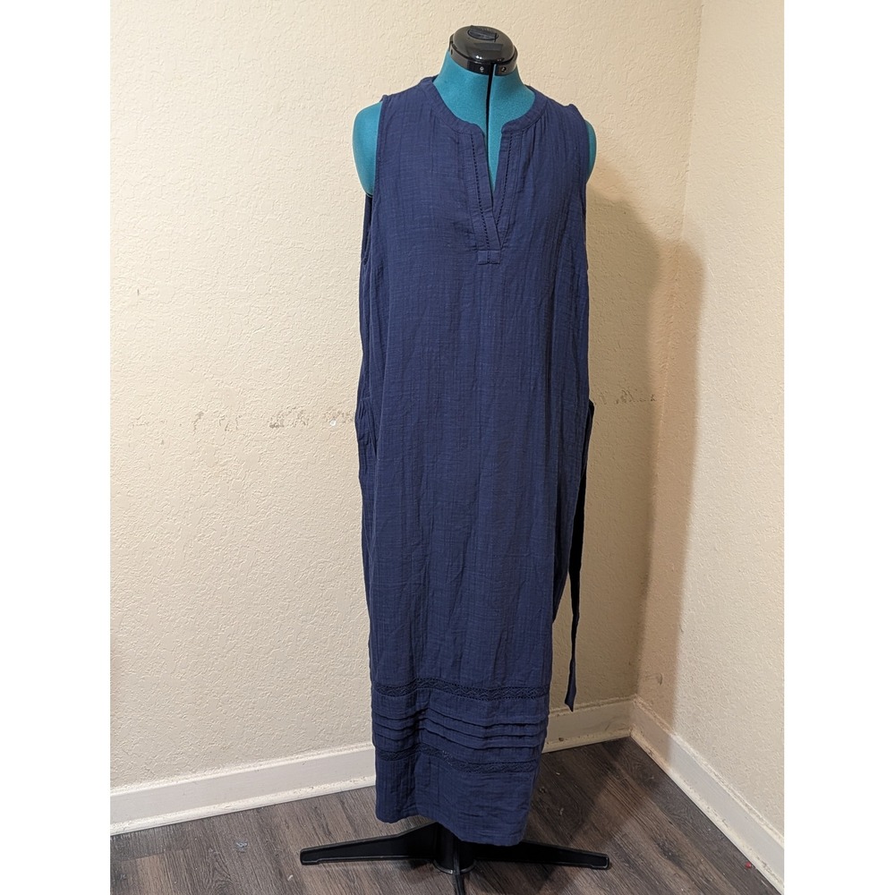 Tommy Bahama Island Gauze Midi Dress Coastline Navy Blue SW622709 Large NWT